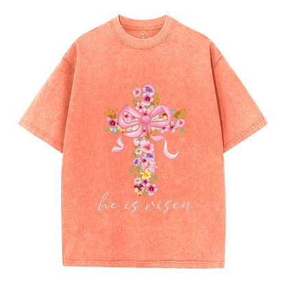 He Is Risen Christian Washed T-Shirt