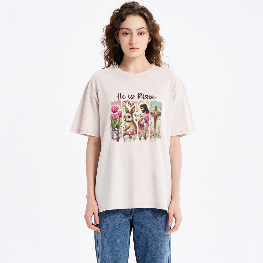 He Is Risen Christian Washed T-Shirt