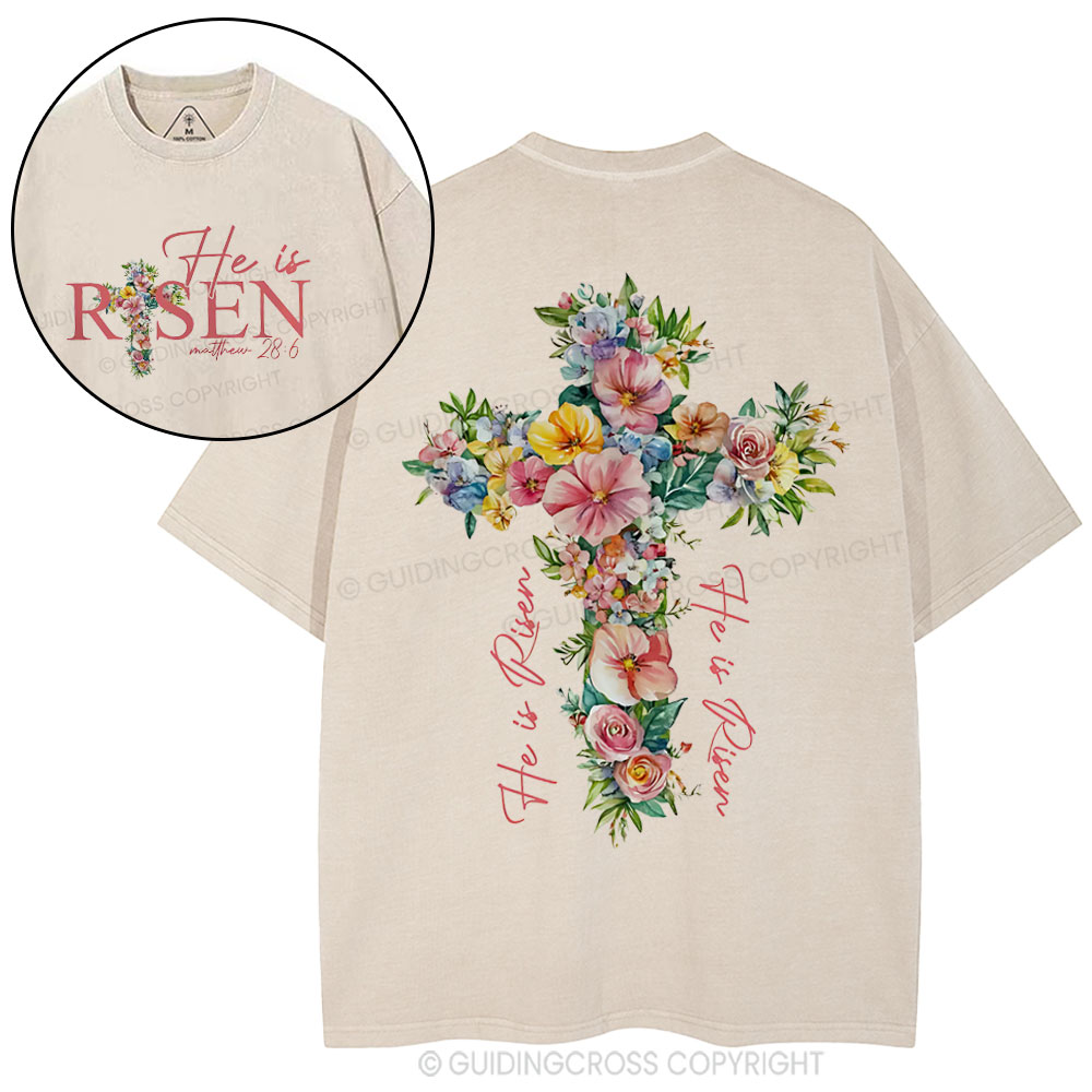 He Is Risen Christian Washed T-Shirt