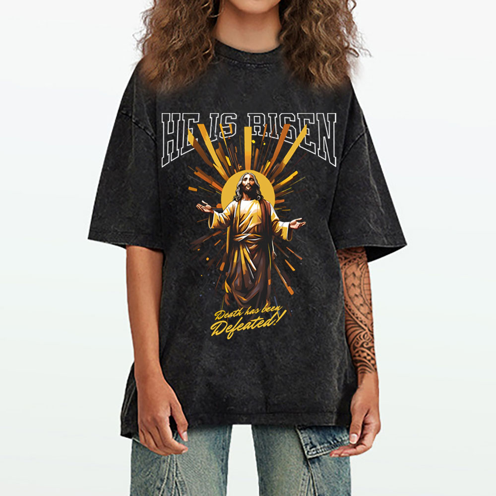 He Is Risen Christian Washed T-Shirt
