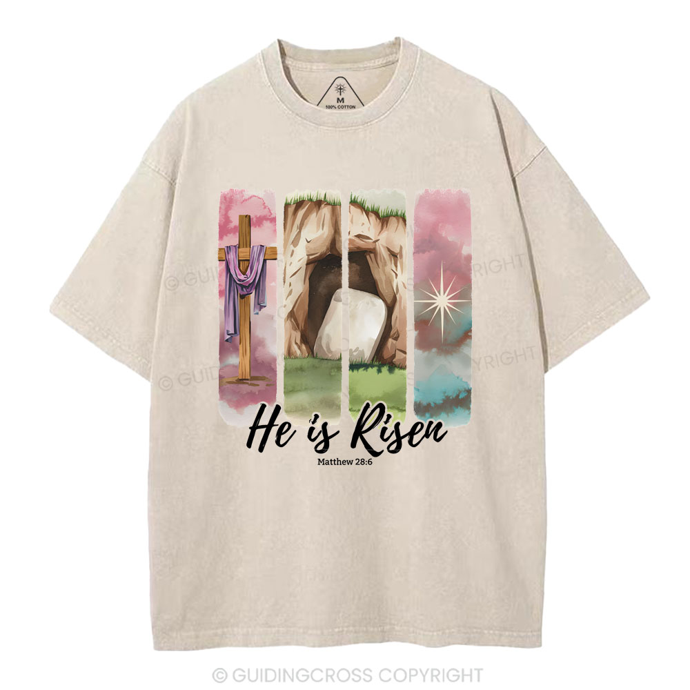 He Is Risen Christian Washed T-Shirt