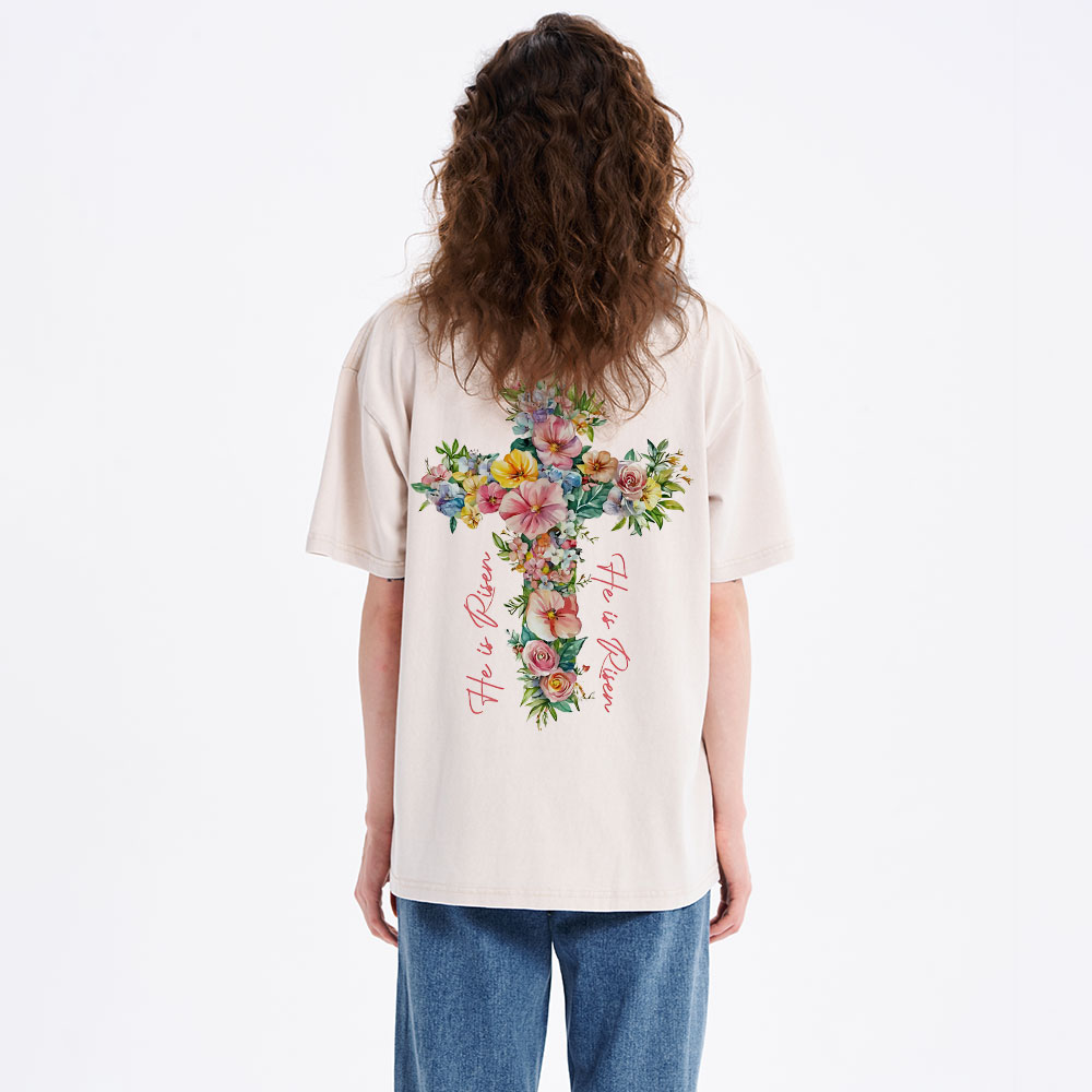 He Is Risen Christian Washed T-Shirt