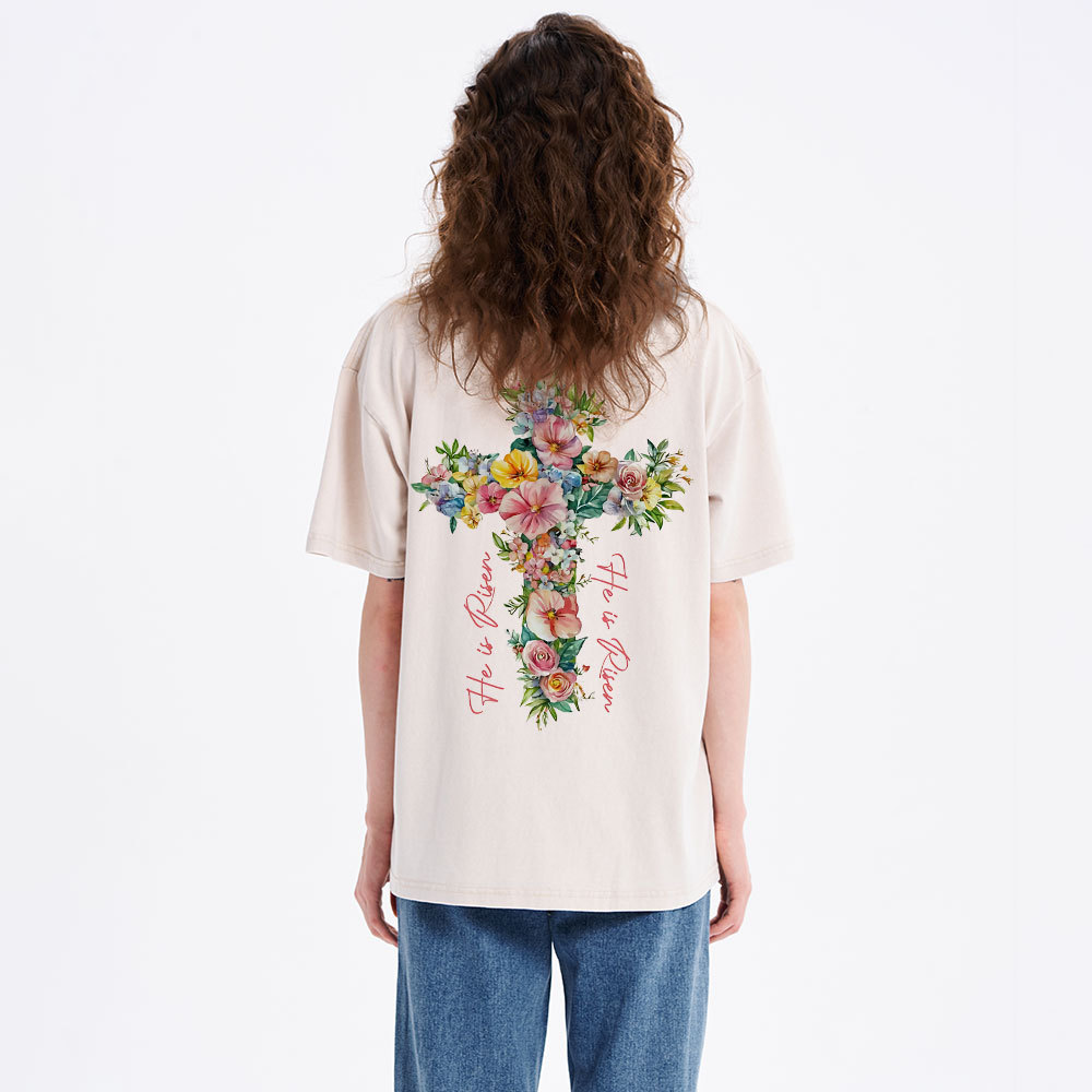 He Is Risen Christian Washed T-Shirt