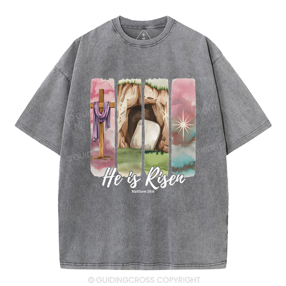 He Is Risen Christian Washed T-Shirt