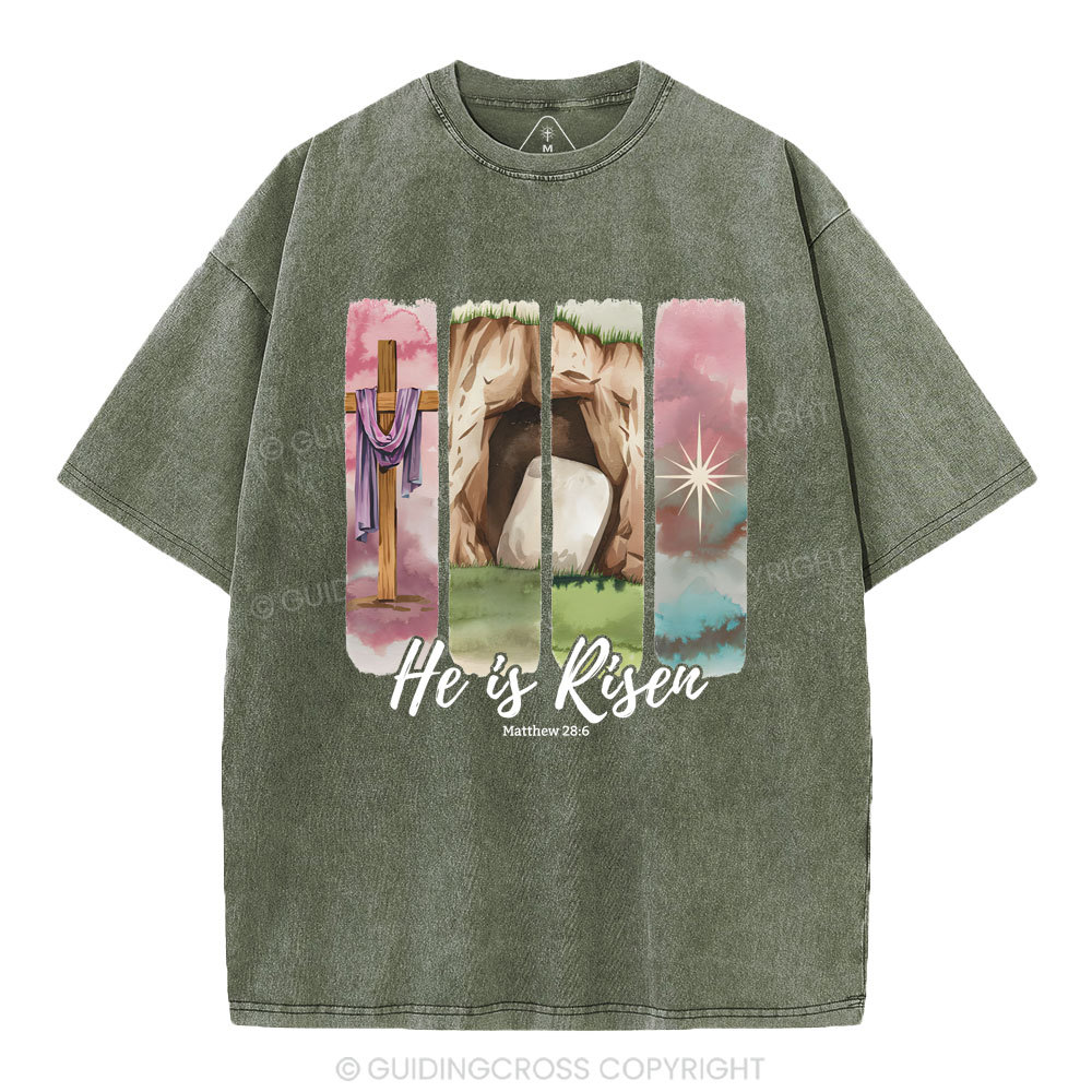 He Is Risen Christian Washed T-Shirt