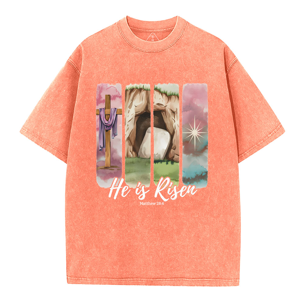 He Is Risen Christian Washed T-Shirt