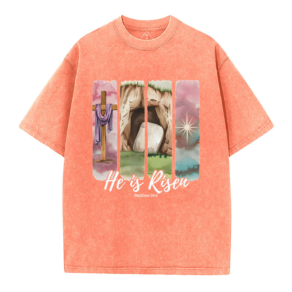 He Is Risen Christian Washed T-Shirt