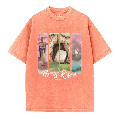 He Is Risen Christian Washed T-Shirt