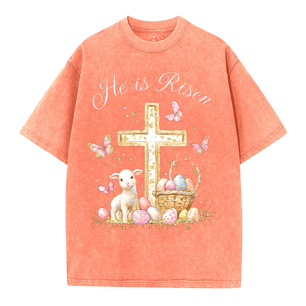 He Is Risen Christian Washed T-Shirt