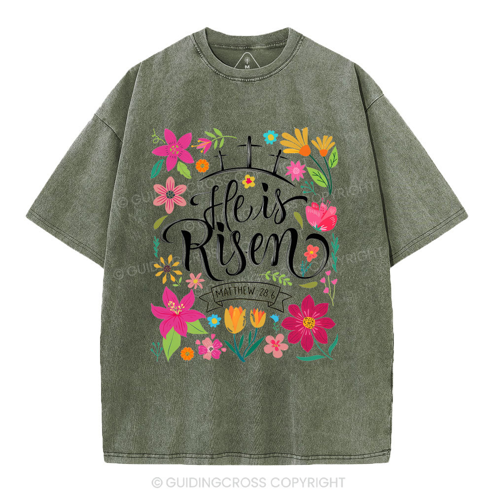 He Is Risen' Christian Washed T-Shirt
