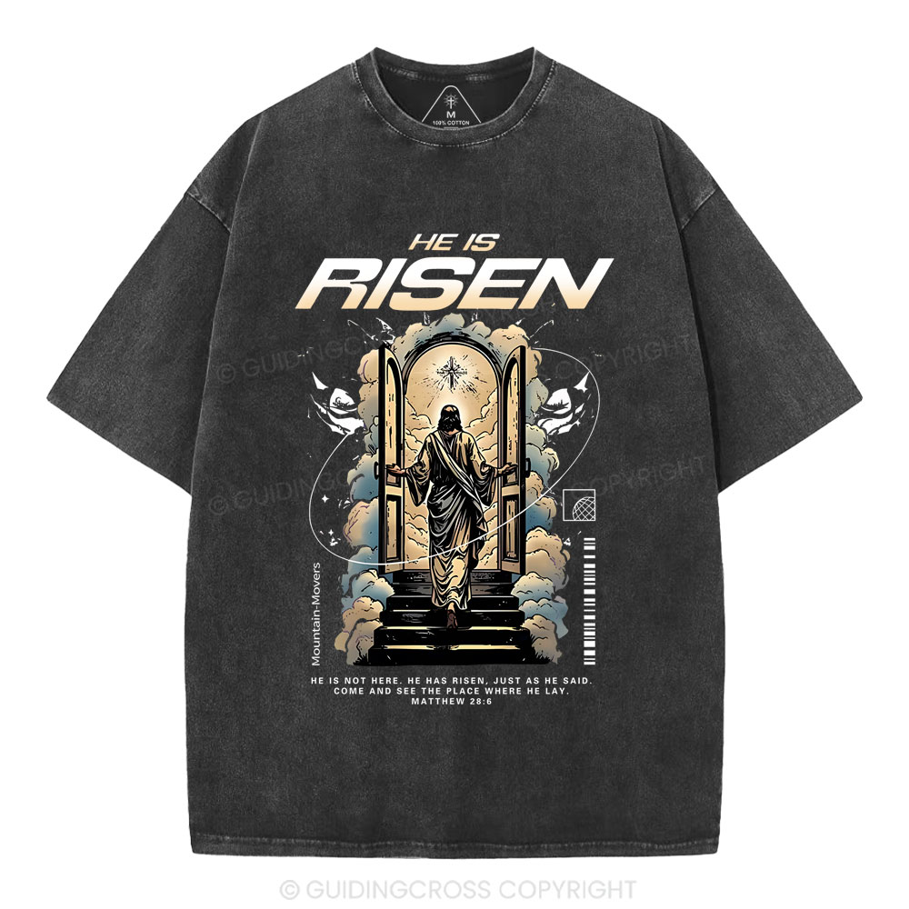 He Is Risen Christian Washed T-Shirt Sale - GuidingCross