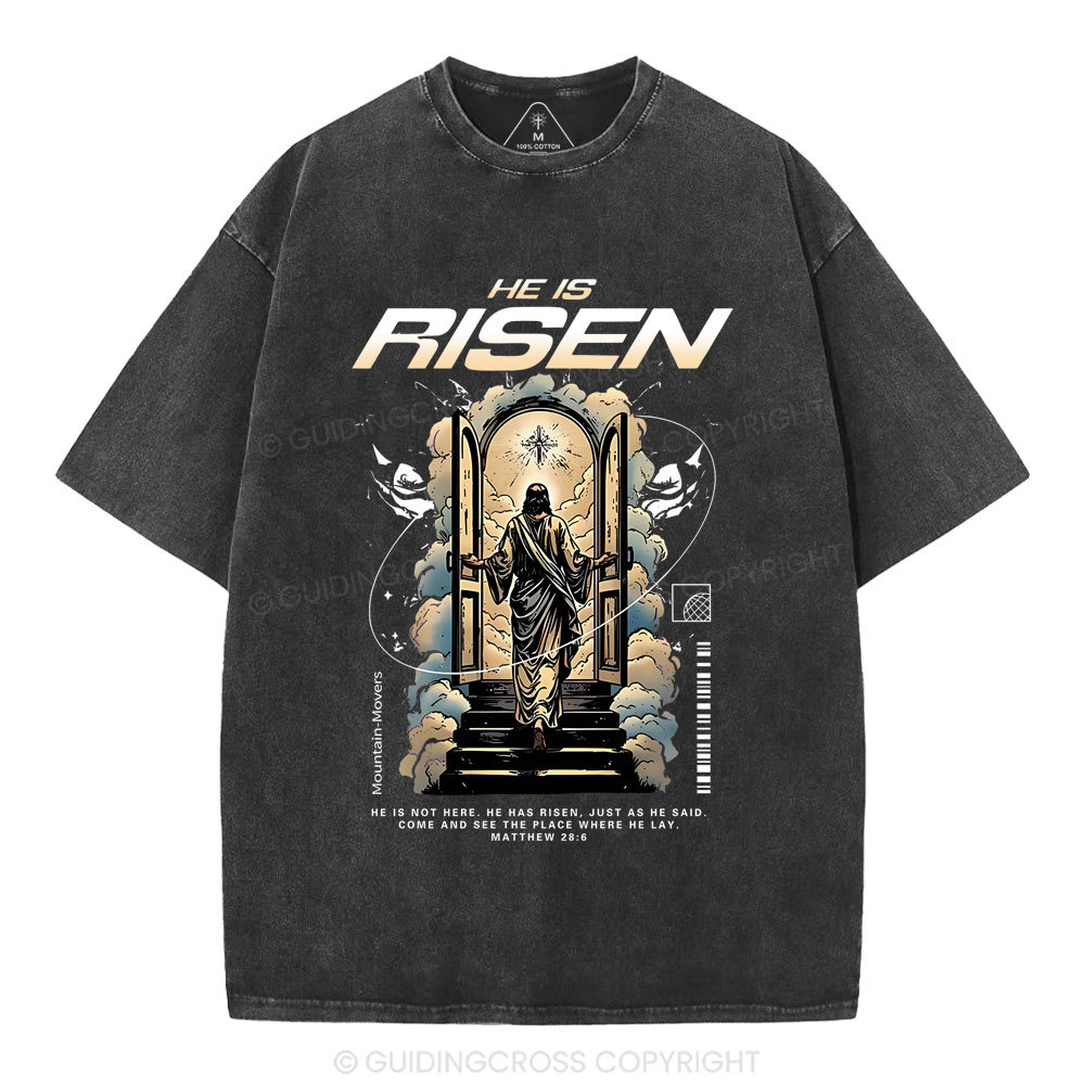 He Is Risen Christian Washed T-Shirt Sale - GuidingCross