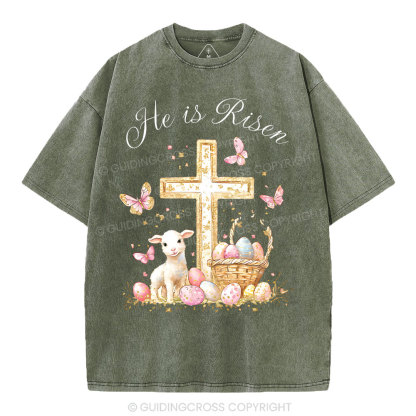 He Is Risen Christian Washed T-Shirt