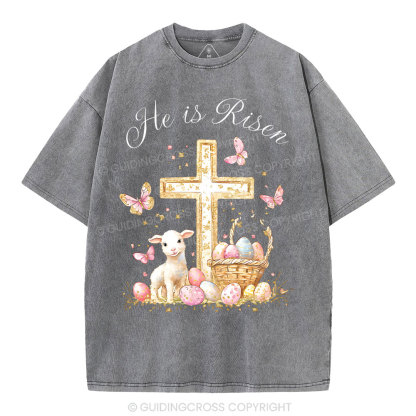 He Is Risen Christian Washed T-Shirt
