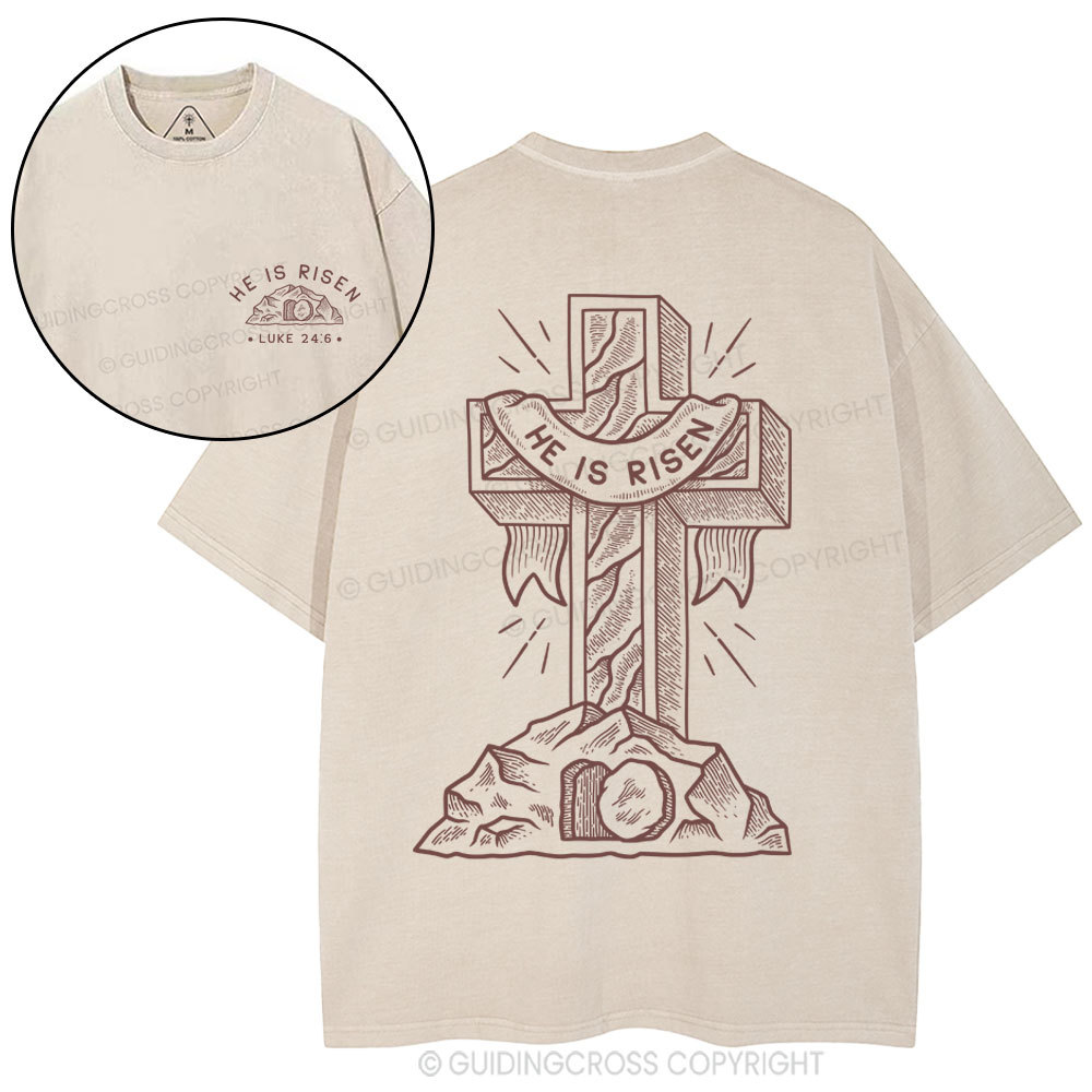 He Is Risen Christian Washed T-Shirt