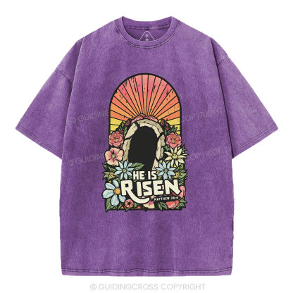 He Is Risen Chrsitian Washed T-Shirt