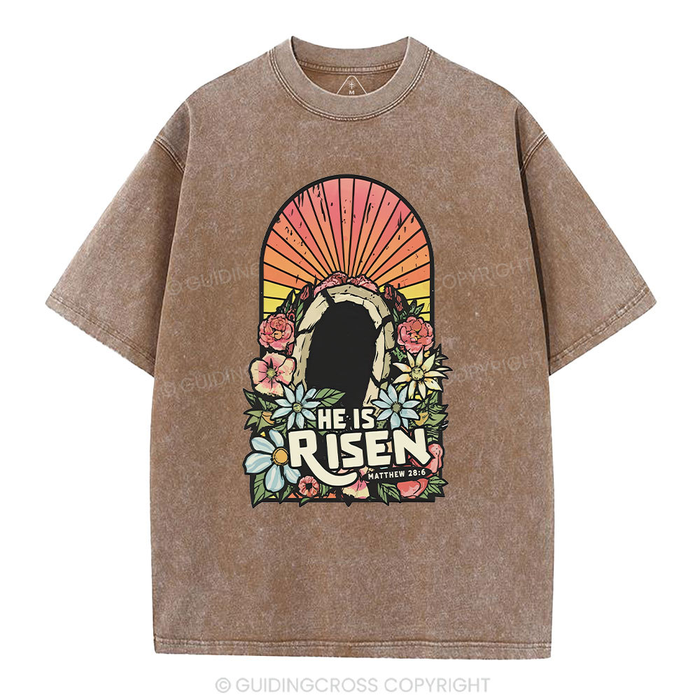 He Is Risen Chrsitian Washed T-Shirt