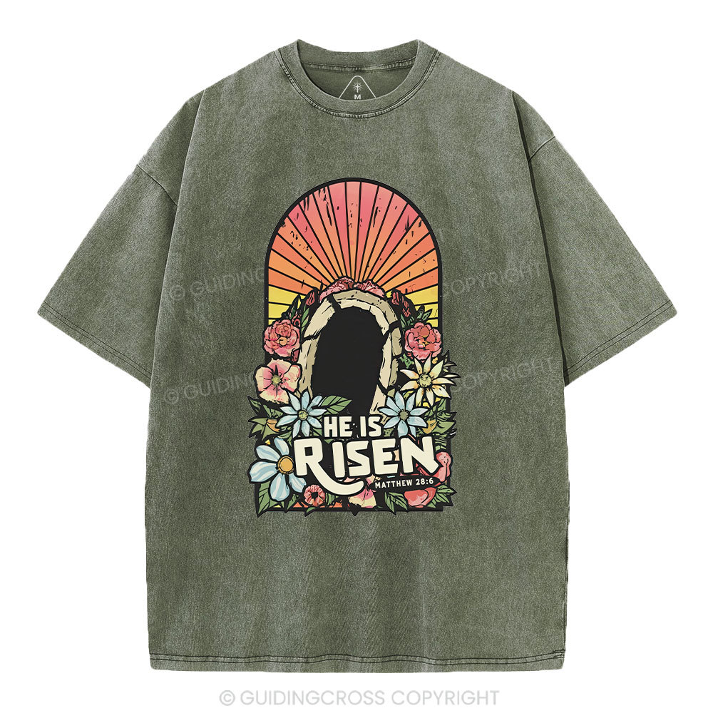 He Is Risen Chrsitian Washed T-Shirt