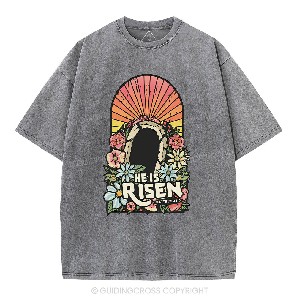 He Is Risen Chrsitian Washed T-Shirt