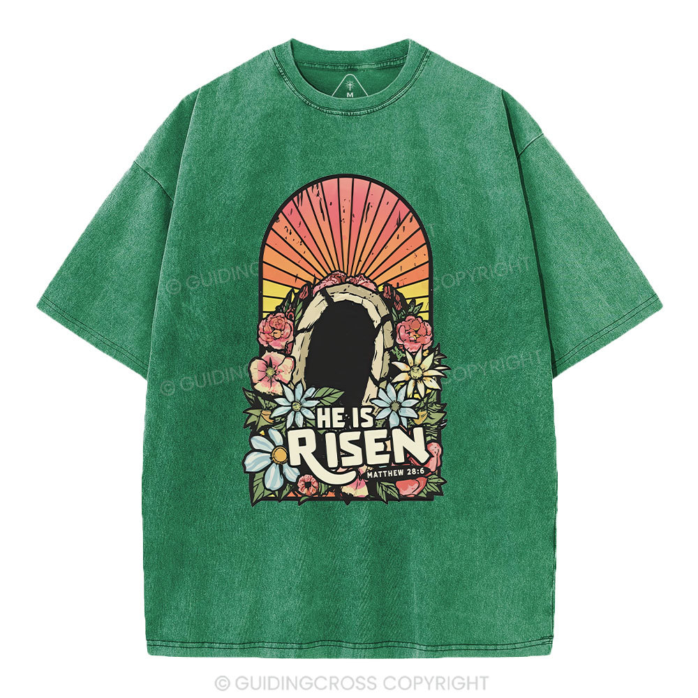 He Is Risen Chrsitian Washed T-Shirt