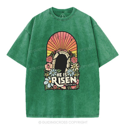 He Is Risen Chrsitian Washed T-Shirt