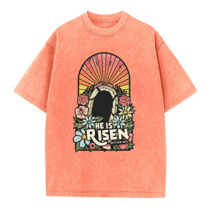 He Is Risen Chrsitian Washed T-Shirt