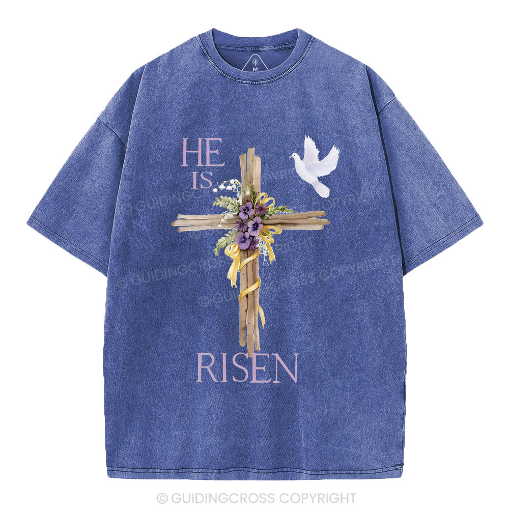 He Is Risen Cross Chrisitian Washed T-Shirt