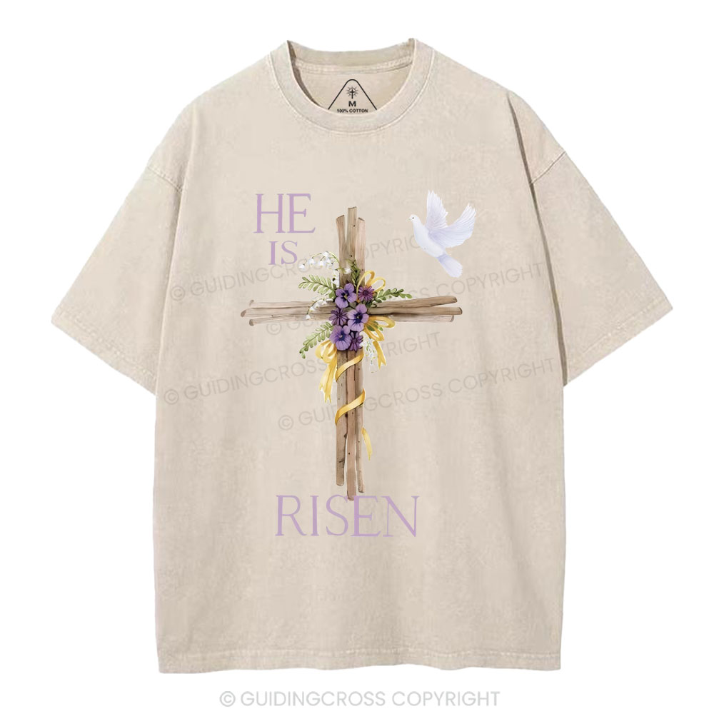 He Is Risen Cross Chrisitian Washed T-Shirt