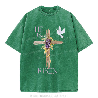 He Is Risen Cross Chrisitian Washed T-Shirt