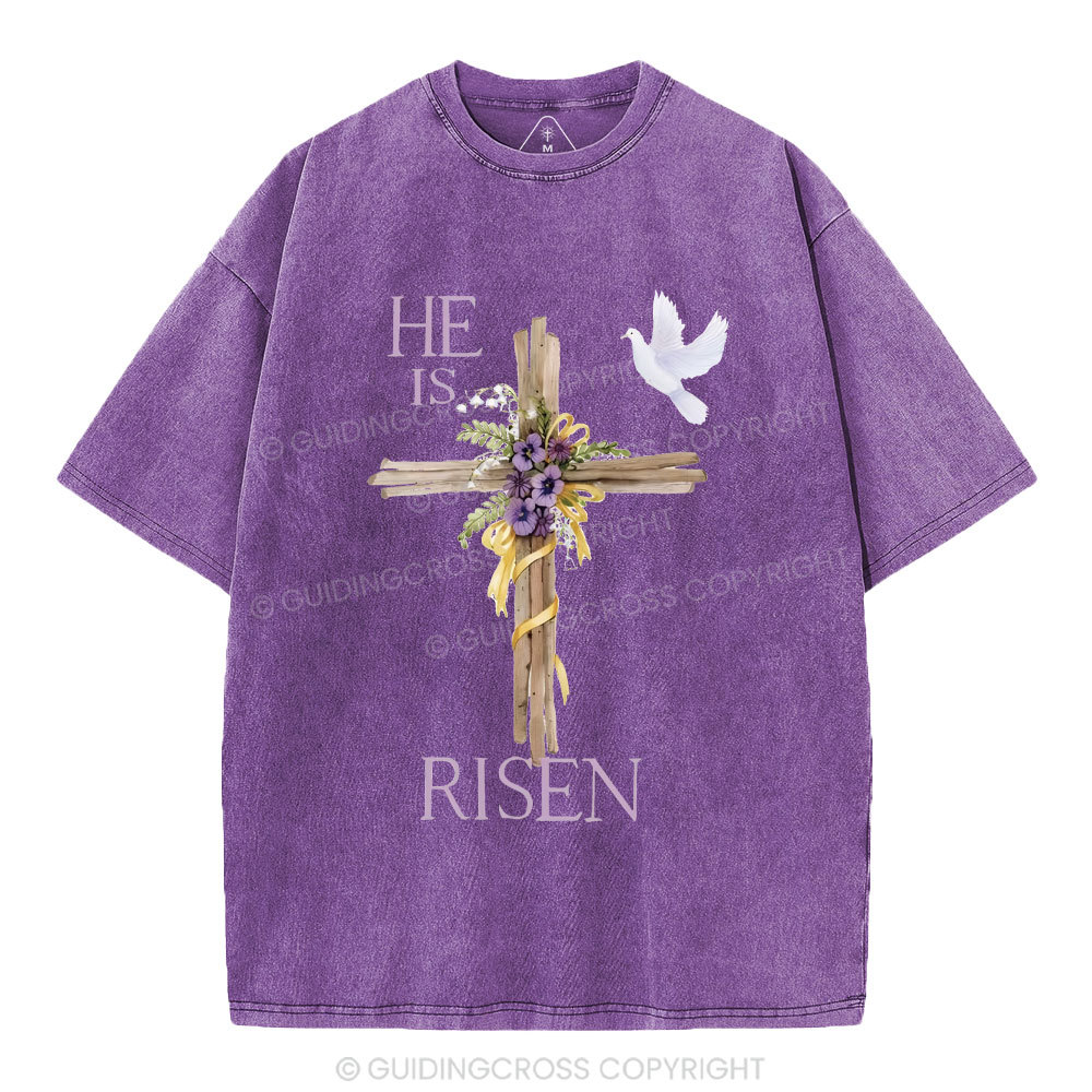 He Is Risen Cross Chrisitian Washed T-Shirt