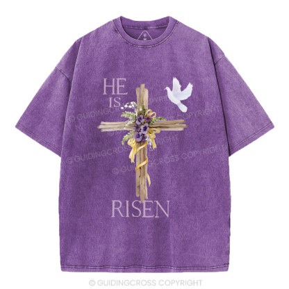 He Is Risen Cross Chrisitian Washed T-Shirt