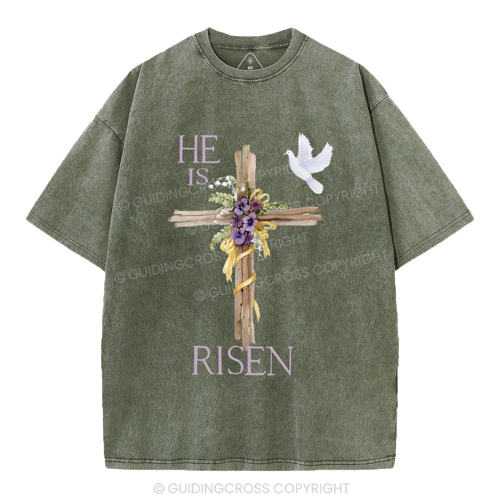 He Is Risen Cross Chrisitian Washed T-Shirt