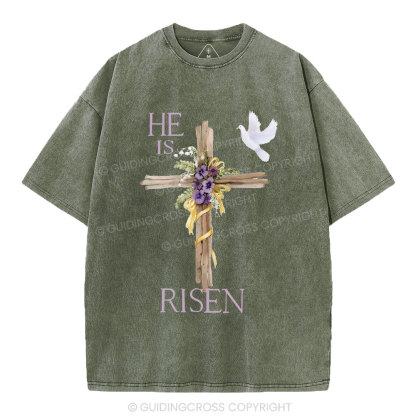 He Is Risen Cross Chrisitian Washed T-Shirt