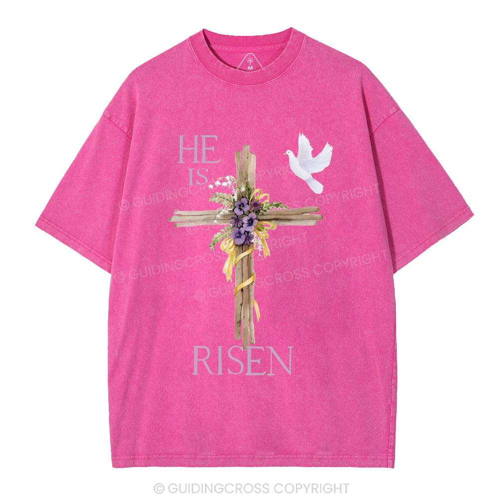 He Is Risen Cross Chrisitian Washed T-Shirt