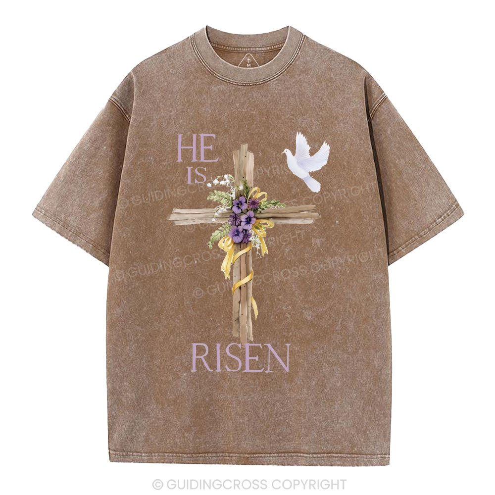 He Is Risen Cross Chrisitian Washed T-Shirt