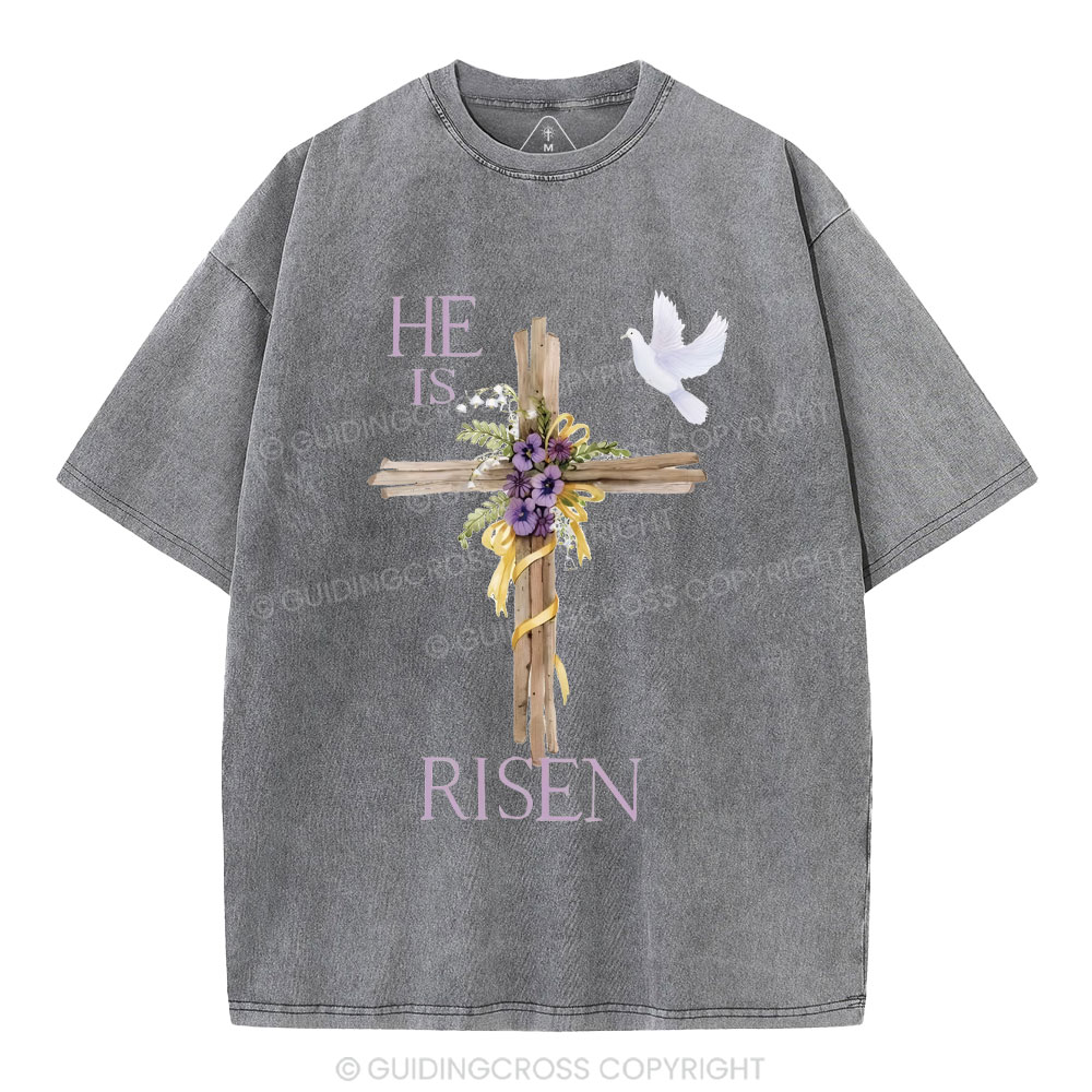 He Is Risen Cross Chrisitian Washed T-Shirt