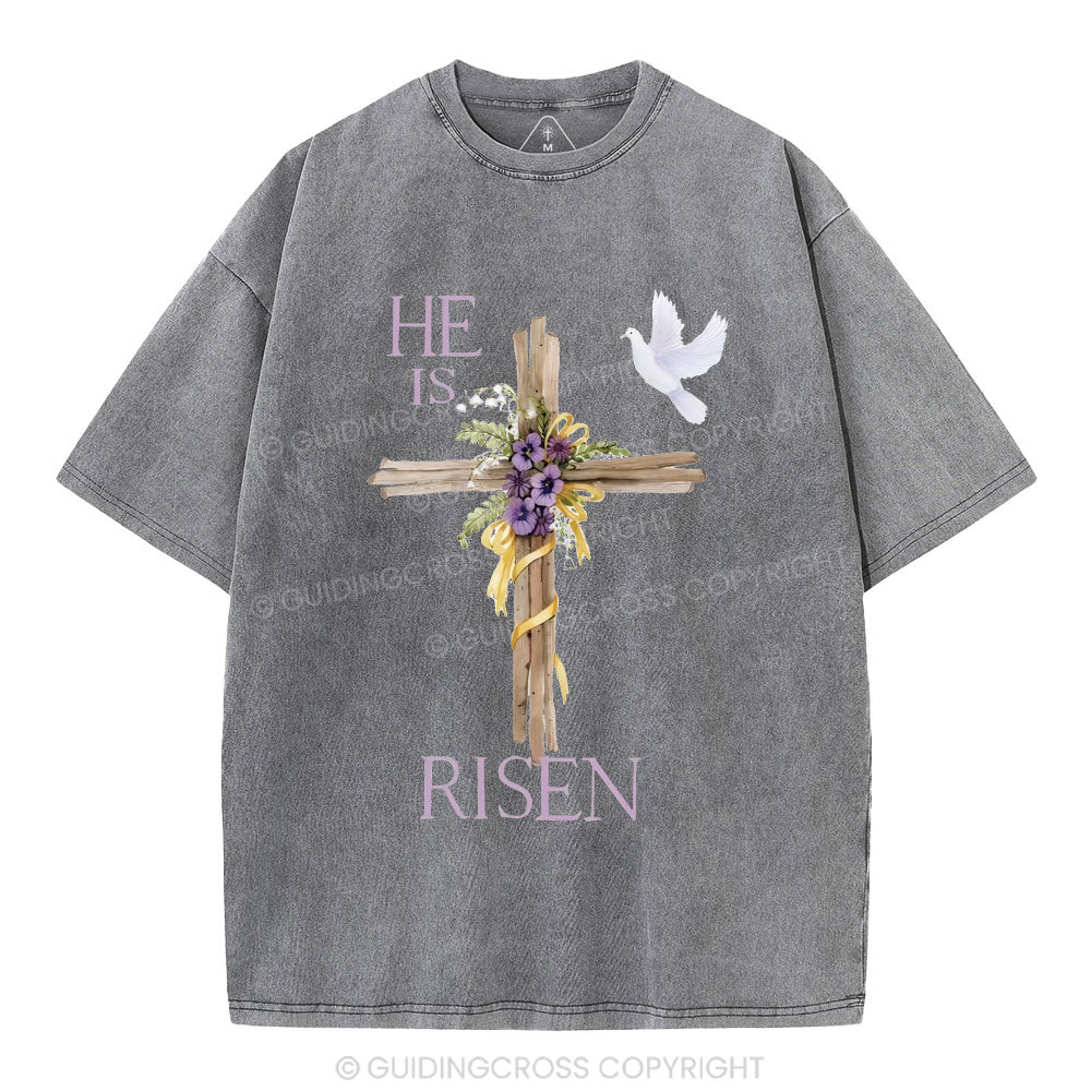 He Is Risen Cross Chrisitian Washed T-Shirt