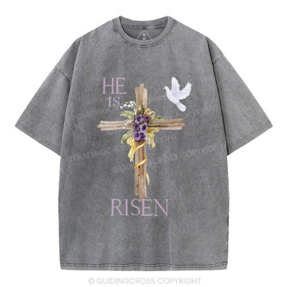 He Is Risen Cross Chrisitian Washed T-Shirt