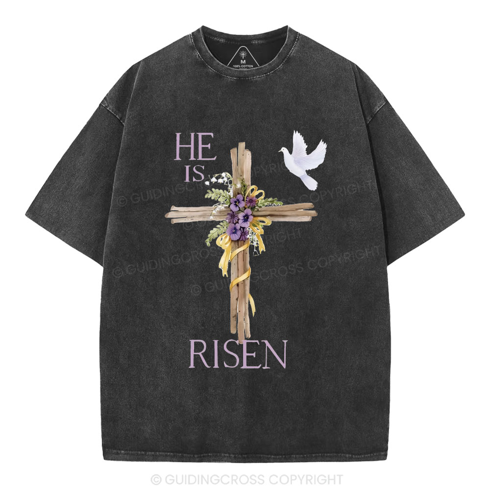 He Is Risen Cross Chrisitian Washed T-Shirt
