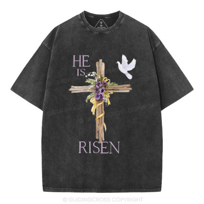He Is Risen Cross Chrisitian Washed T-Shirt