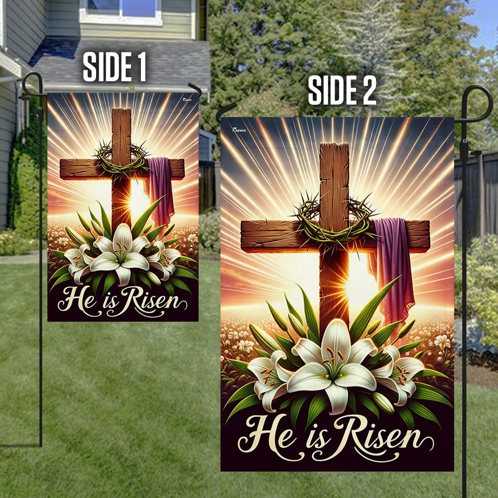He Is Risen Easter Religious Cross Christian Flag
