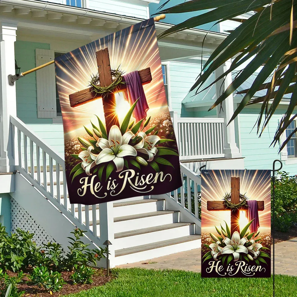 He Is Risen Easter Religious Cross Christian Flag