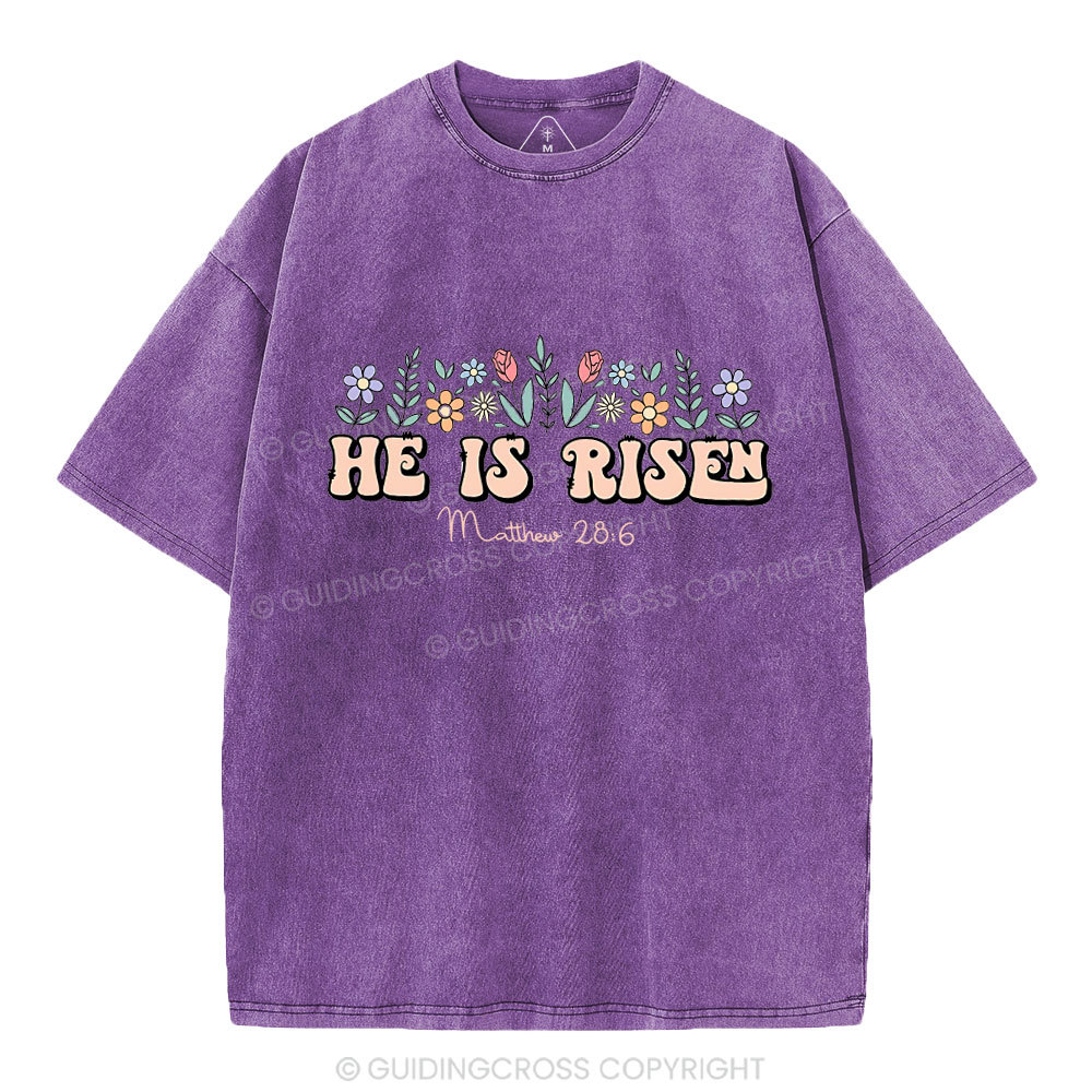 He Is Risen Flower Christian Washed T-Shirt