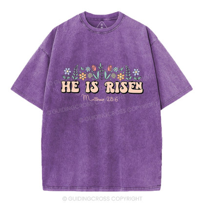 He Is Risen Flower Christian Washed T-Shirt