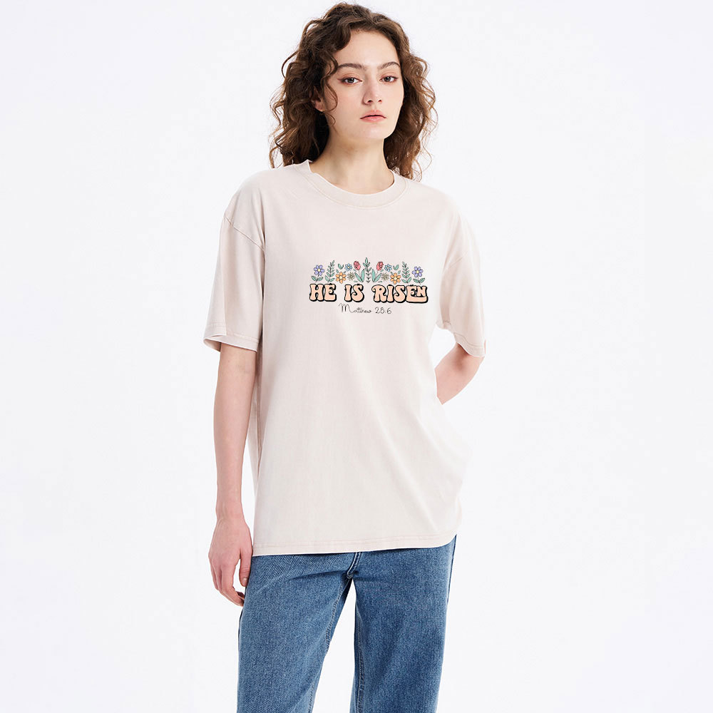 He Is Risen Flower Christian Washed T-Shirt
