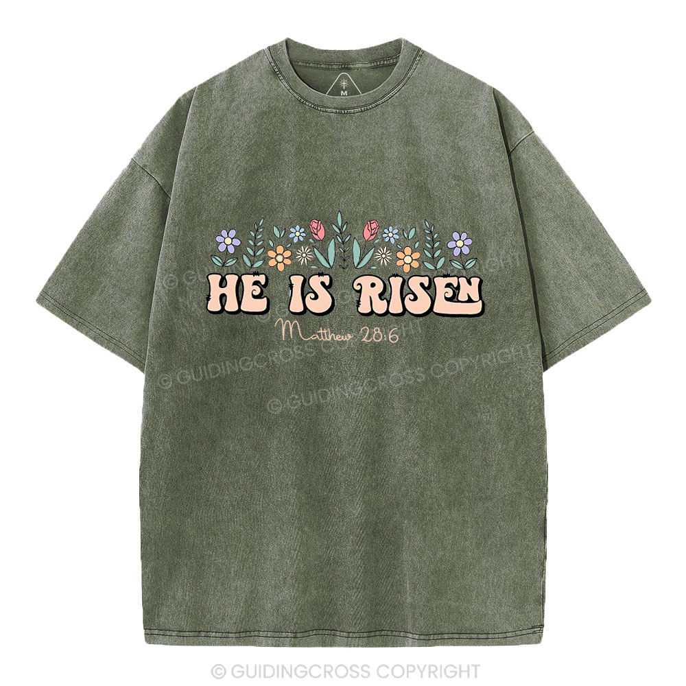 He Is Risen Flower Christian Washed T-Shirt