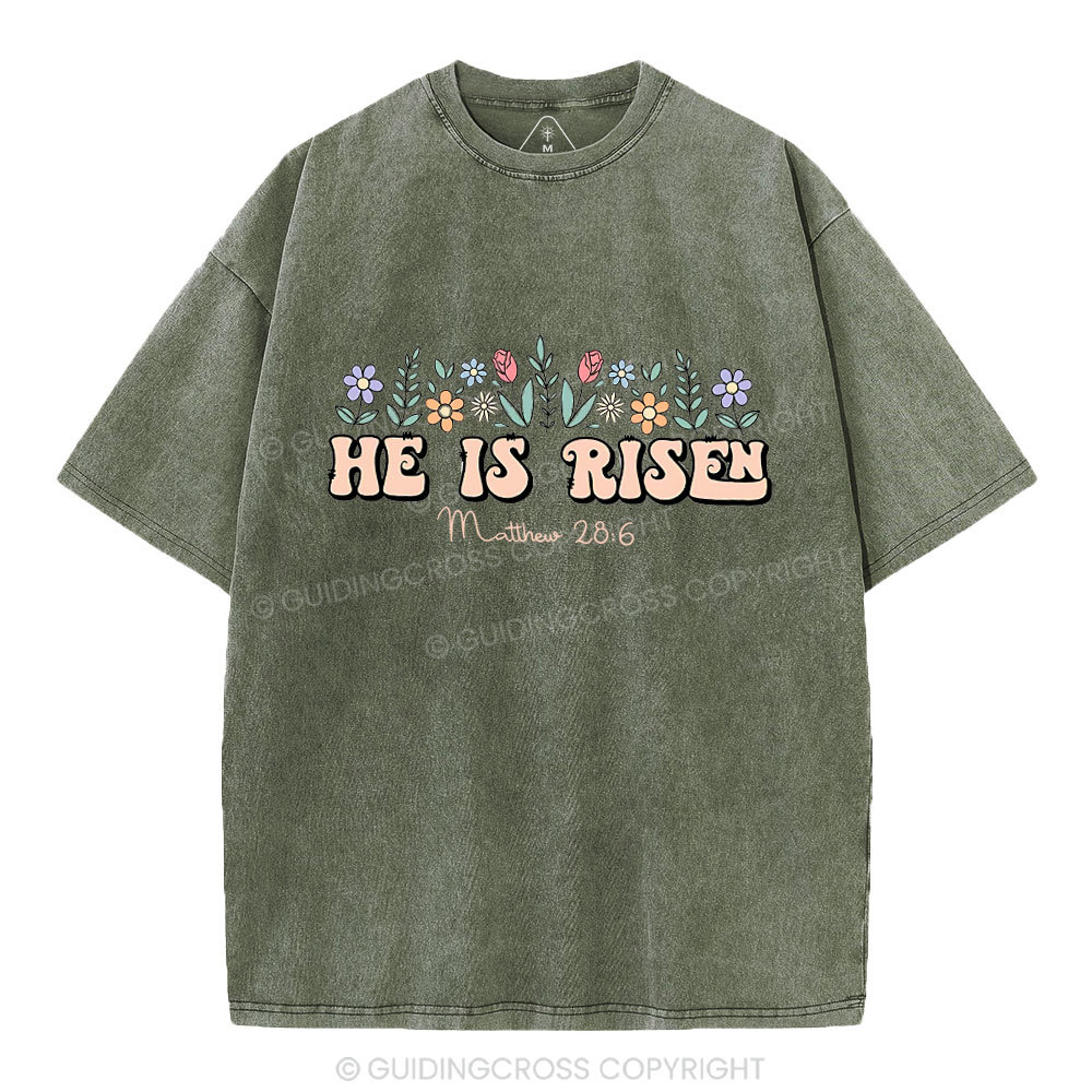 He Is Risen Flower Christian Washed T-Shirt