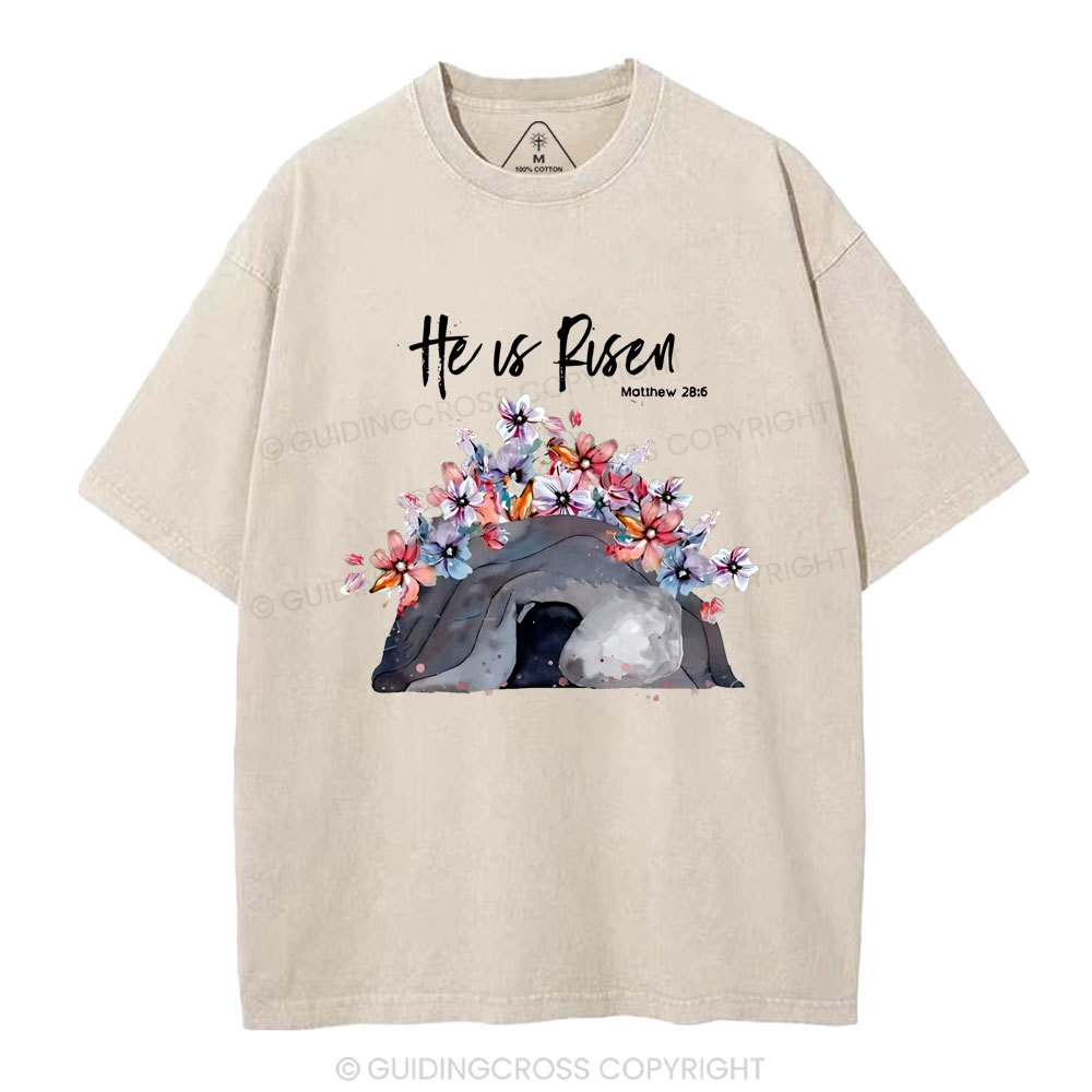 He Is Risen Flower Christian Washed T-Shirt