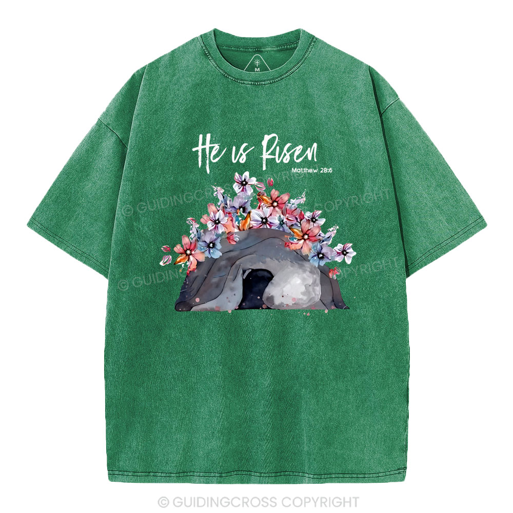 He Is Risen Flower Christian Washed T-Shirt