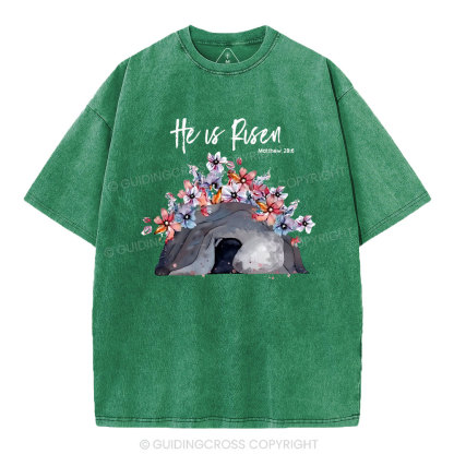 He Is Risen Flower Christian Washed T-Shirt